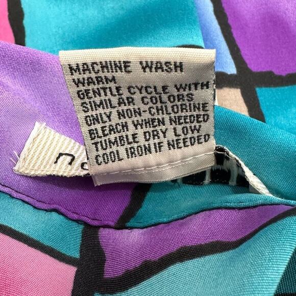 Vintage Jewel Tone Blouse Womens XL Stain Glass Print Artsy Vibrant Notations - Picture 6 of 6